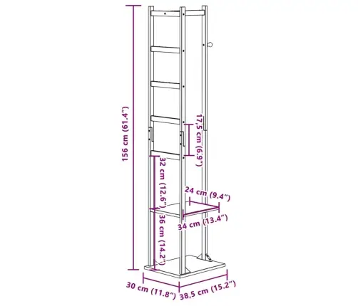 Mēteļu Statīvs Ar Āķiem Un Plauktiem 38,5X30X156 Cm Bambuss Vidaxl