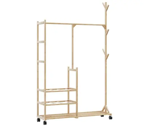Drēbju Statīvs Ar Plauktiem Un Riteņiem 100X38X175,5 Cm Bambusa Vidaxl