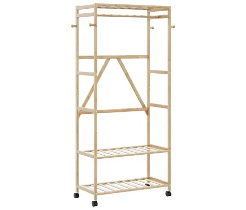 Drēbju Statīvs Ar Plauktiem Un Riteņiem 90X40X179,5 Cm Bambusa Vidaxl