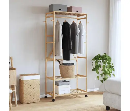Drēbju Statīvs Ar Plauktiem Un Riteņiem 90X40X179,5 Cm Bambusa Vidaxl