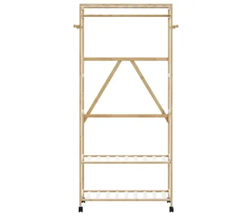Drēbju Statīvs Ar Plauktiem Un Riteņiem 90X40X179,5 Cm Bambusa Vidaxl