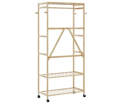 Drēbju Statīvs Ar Plauktiem Un Riteņiem 90X40X179,5 Cm Bambusa Vidaxl