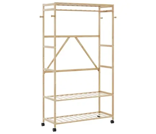 Drēbju Statīvs Ar Plauktiem Un Riteņiem, 110X40X180 Cm, Bambuss Vidaxl