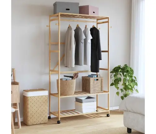 Drēbju Statīvs Ar Plauktiem Un Riteņiem, 110X40X180 Cm, Bambuss Vidaxl