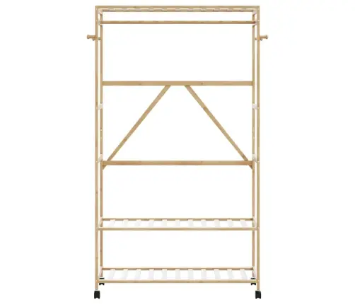 Drēbju Statīvs Ar Plauktiem Un Riteņiem, 110X40X180 Cm, Bambuss Vidaxl
