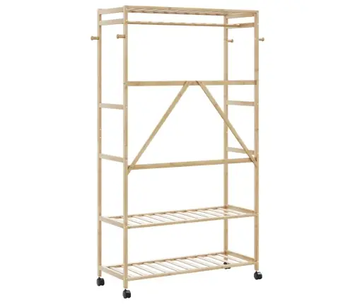 Drēbju Statīvs Ar Plauktiem Un Riteņiem, 110X40X180 Cm, Bambuss Vidaxl