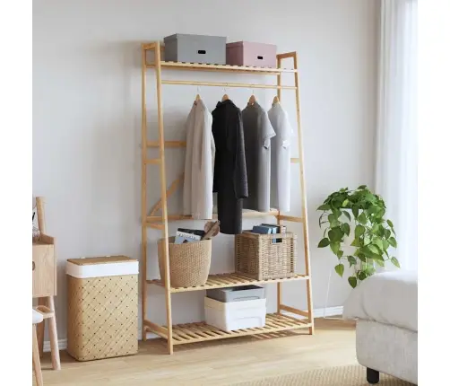 Drabužių Kabykla Su Lentynomis 110X40X180 Cm Bambuko