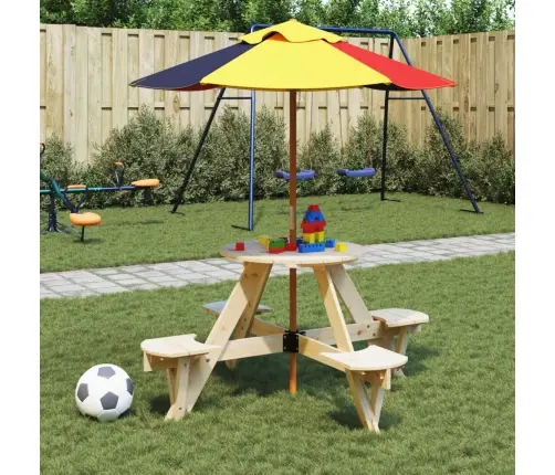 Iškylų Stalas 4 Vaikams Su Skėčiu, Eglės Masyvas, Apskritas