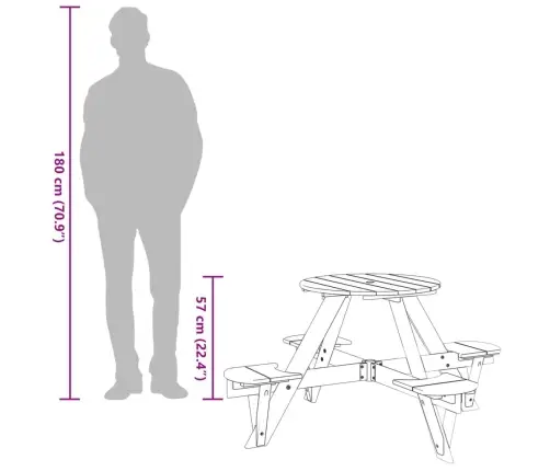 Iškylų Stalas 4 Vaikams Su Skėčiu, Eglės Masyvas, Apskritas