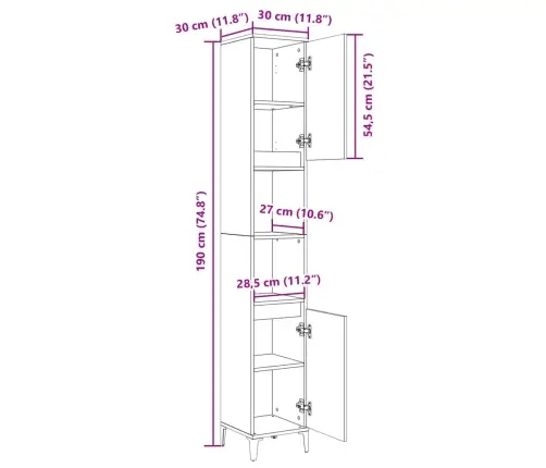 Vannasistabas Skapis, Ozola, 30X30X190 Cm, Inženierijas Koks Vidaxl