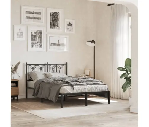 Gultas Rāmis Ar Galvgali, Melns Metāls, 120X190 Cm Vidaxl