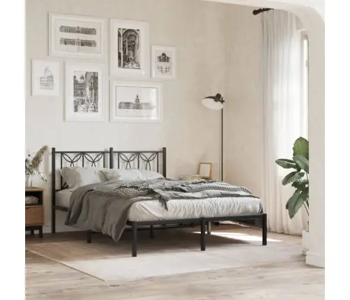 Gultas Rāmis Ar Galvgali, Melns Metāls, 135X190 Cm Vidaxl