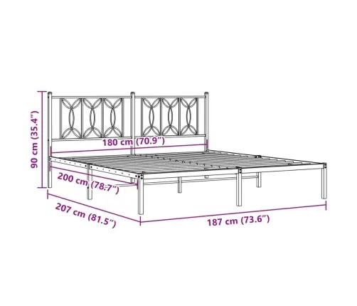 Gultas Rāmis Ar Galvgali, Melns Metāls, 180X200 Cm Vidaxl