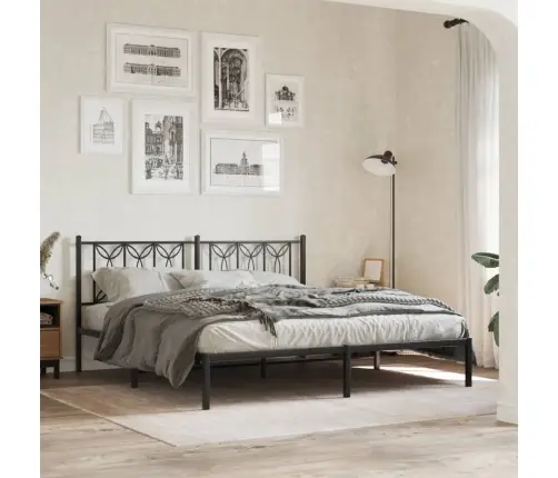 Gultas Rāmis Ar Galvgali, Melns Metāls, 180X200 Cm Vidaxl