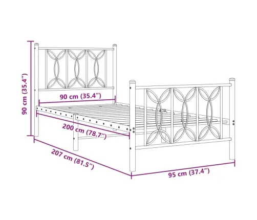 Gultas Rāmis Ar Galvgali Un Kājgali, Melns Metāls, 90X200 Cm Vidaxl