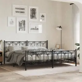 Metallist Voodiraam Peatsi Ja Jalutsiga, Must, 193X203 Cm