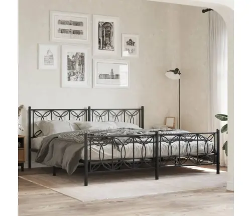 Metallist Voodiraam Peatsi Ja Jalutsiga, Must, 193X203 Cm