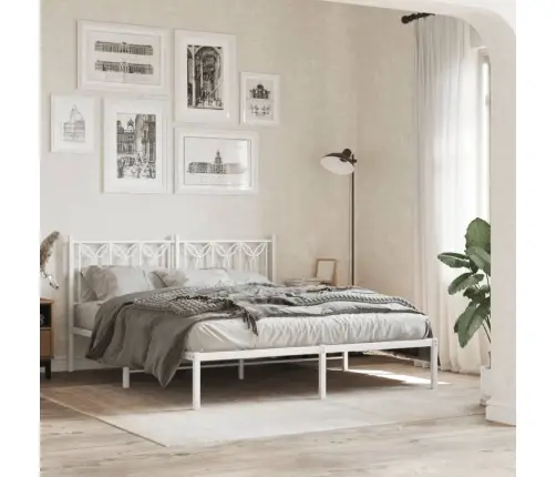 Gultas Rāmis Ar Galvgali, Balts Metāls, 150X200 Cm Vidaxl