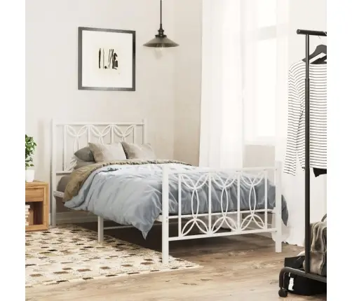 Metallist Voodiraam Peatsi Ja Jalutsiga, Valge, 90 X 190 Cm