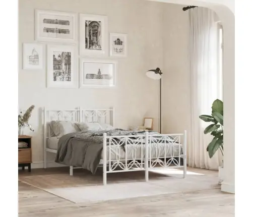 Gultas Rāmis Ar Galvgali Un Kājgali, Balts Metāls, 120X200 Cm Vidaxl