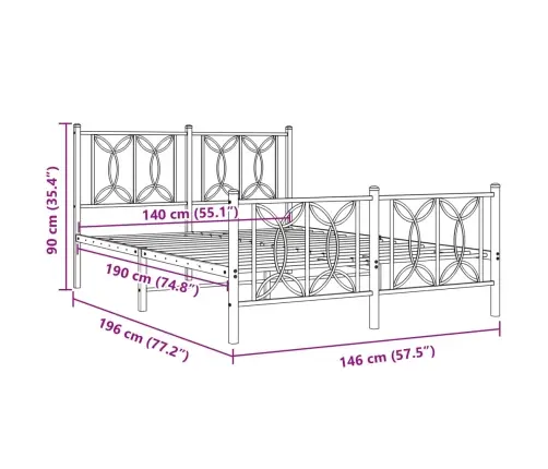 Metallist Voodiraam Peatsi Ja Jalutsiga, Valge, 140 X 190 Cm
