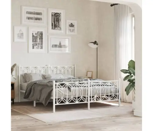 Metallist Voodiraam Peatsi Ja Jalutsiga, Valge, 160 X 200 Cm