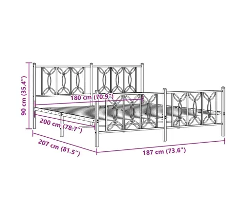 Gultas Rāmis Ar Galvgali Un Kājgali, Balts Metāls, 180X200 Cm Vidaxl