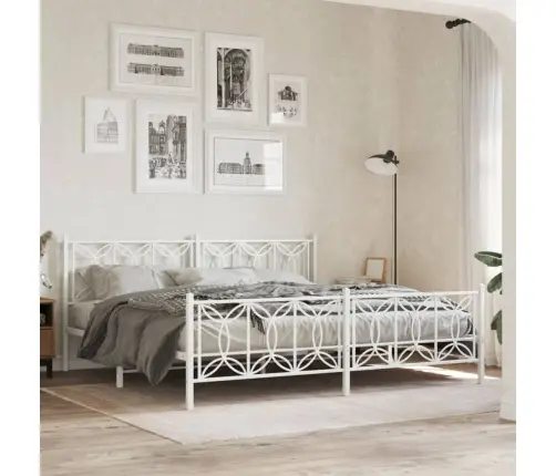 Metallist Voodiraam Peatsi Ja Jalutsiga, Valge, 200 X 200 Cm