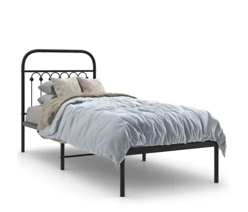 Gultas Rāmis Ar Galvgali, Melns Metāls, 75X190 Cm Vidaxl