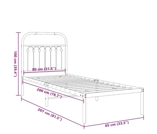 Metallist Voodiraam Peatsiga, Must, 80X200 Cm