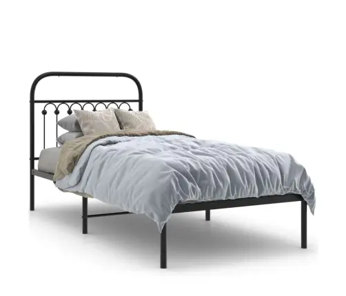 Gultas Rāmis Ar Galvgali, Melns Metāls, 90X190 Cm Vidaxl