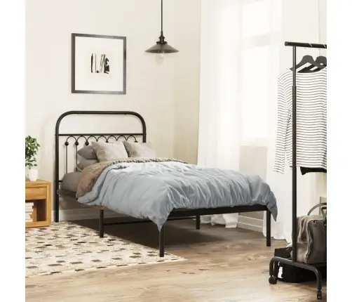 Gultas Rāmis Ar Galvgali, Melns Metāls, 90X190 Cm Vidaxl