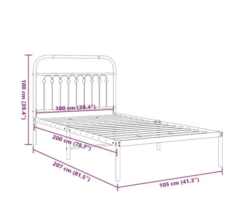 Gultas Rāmis Ar Galvgali, Melns Metāls, 100X200 Cm Vidaxl