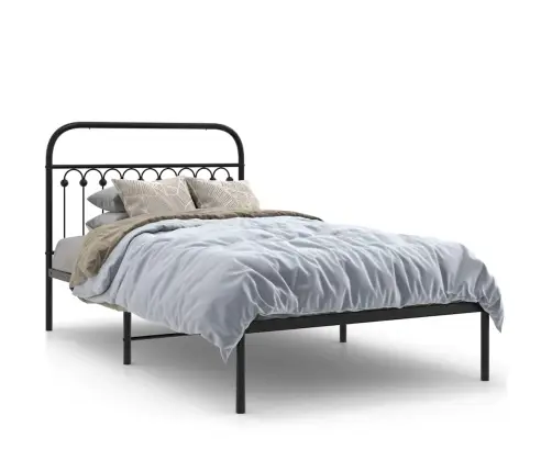 Gultas Rāmis Ar Galvgali, Melns Metāls, 107X203 Cm Vidaxl
