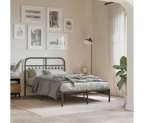Gultas Rāmis Ar Galvgali, Melns Metāls, 120X200 Cm Vidaxl