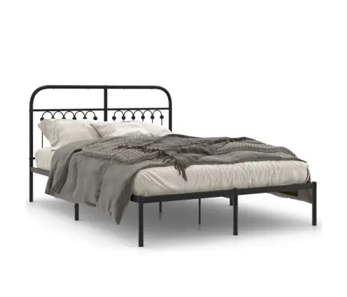 Gultas Rāmis Ar Galvgali, Melns Metāls, 135X190 Cm Vidaxl