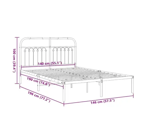 Metalinis Lovos Rėmas Su Galvūgaliu, Juodos Spalvos, 140X190Cm