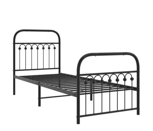 Gultas Rāmis Ar Galvgali Un Kājgali, Melns Metāls, 75X190 Cm Vidaxl