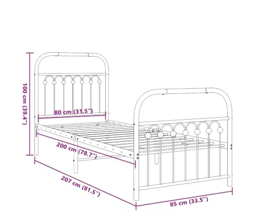 Lovos Rėmas Su Galvūgaliu/Kojūgaliu, Juodas, 80X200cm Metalas