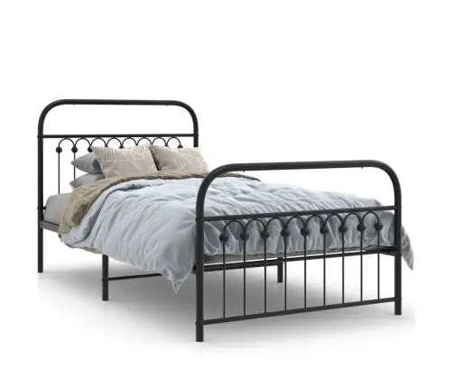 Gultas Rāmis Ar Galvgali Un Kājgali, Melns Metāls, 100X190 Cm Vidaxl