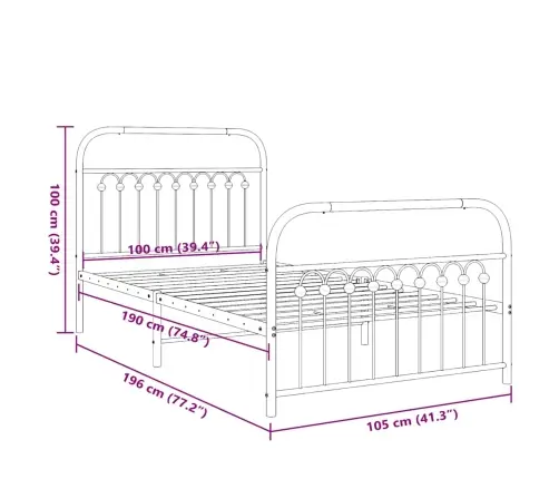 Gultas Rāmis Ar Galvgali Un Kājgali, Melns Metāls, 100X190 Cm Vidaxl