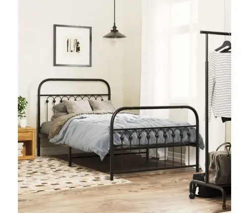 Gultas Rāmis Ar Galvgali Un Kājgali, Melns Metāls, 100X190 Cm Vidaxl
