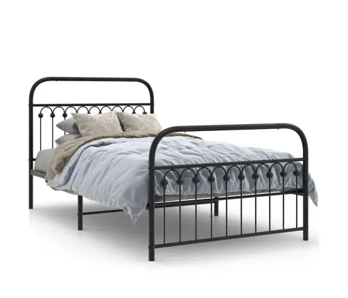 Gultas Rāmis Ar Galvgali Un Kājgali, Melns Metāls, 107X203 Cm Vidaxl