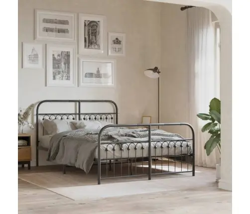 Metallist Voodiraam Peatsi Ja Jalutsiga, Must, 140X190 Cm