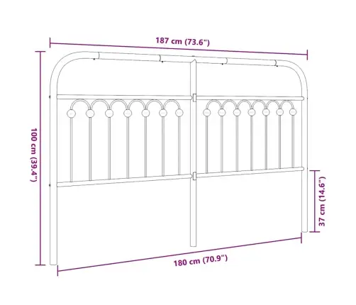 Gultas Galvgalis, Metāls, Melns, 180 Cm Vidaxl