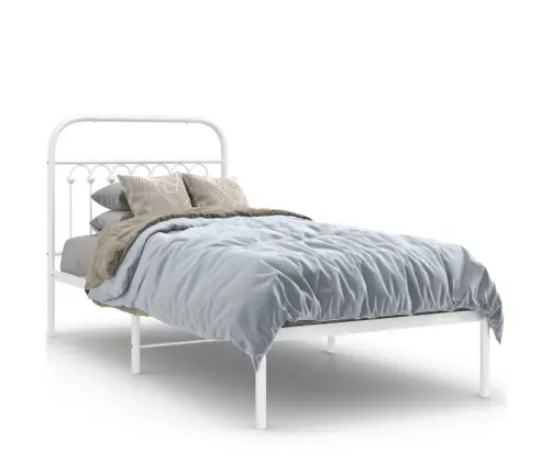 Gultas Rāmis Ar Galvgali, Balts Metāls, 90X190 Cm Vidaxl