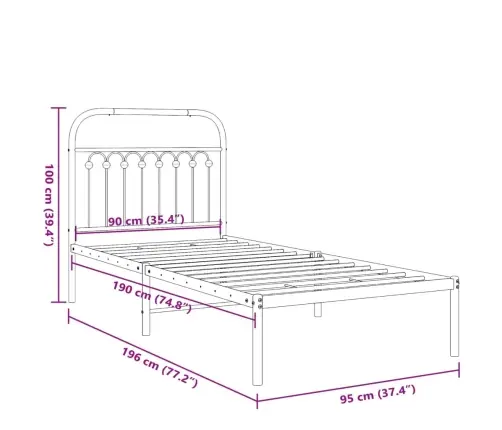 Gultas Rāmis Ar Galvgali, Balts Metāls, 90X190 Cm Vidaxl