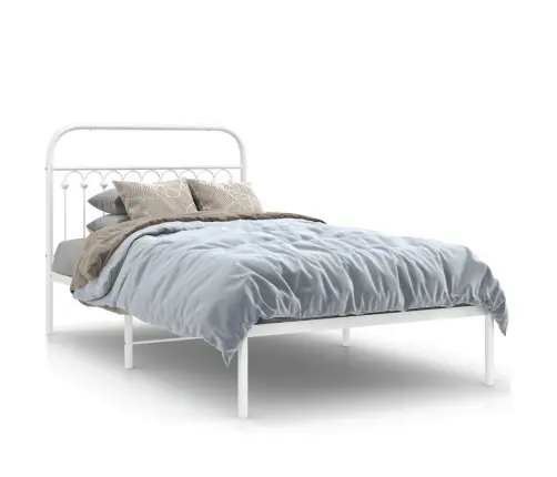 Metallist Voodiraam Peatsiga, Valge, 107X203 Cm