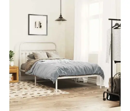 Metallist Voodiraam Peatsiga, Valge, 107X203 Cm