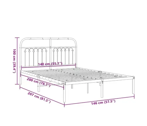 Metallist Voodiraam Peatsiga, Valge, 140X200 Cm